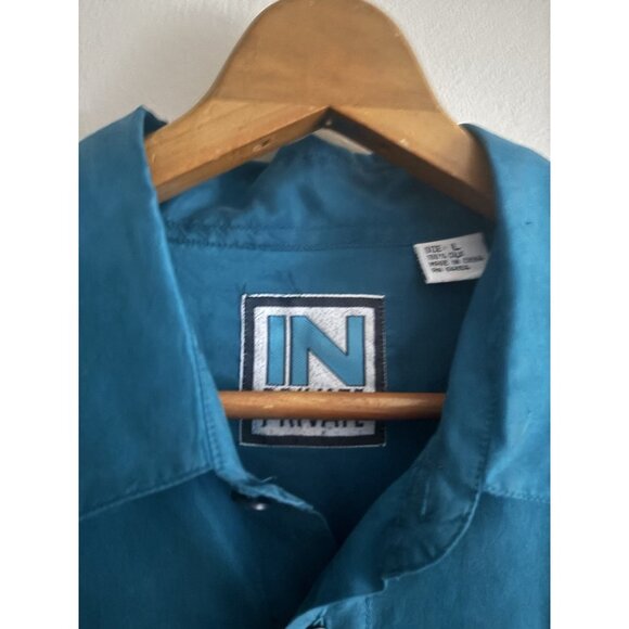 Vintage 100% Silk Turquoise Button Up Shirt Men’s Size Large Thin 90s - Picture 2 of 9